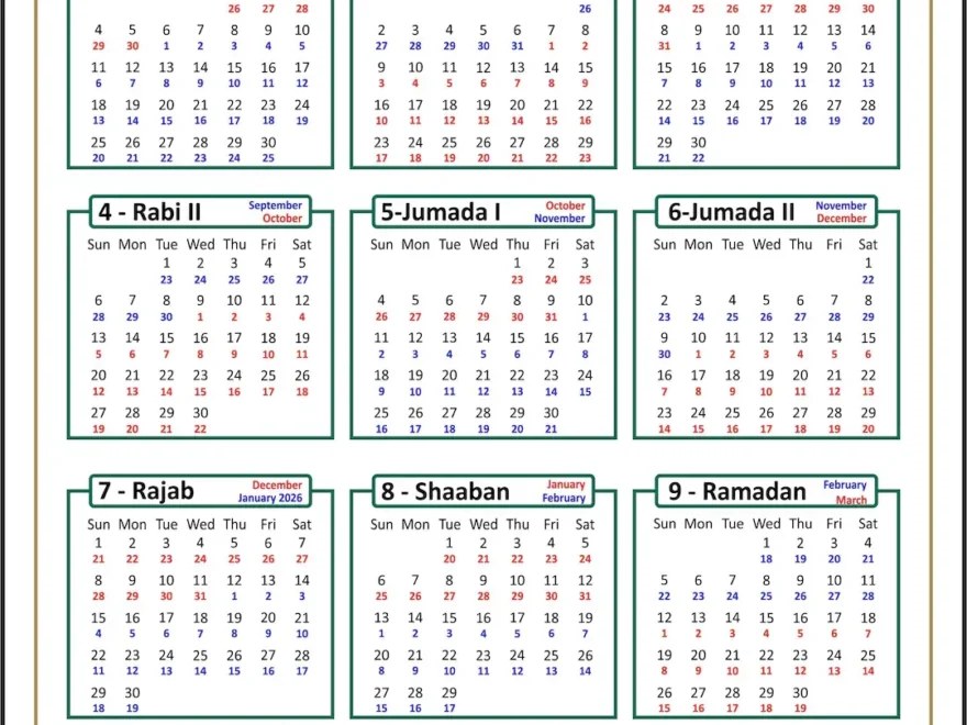 Islamic Hijri Wall Calendar 1447 AH With Colour Coded Gregorian Dates DIGITAL DOWNLOAD Version Etsy