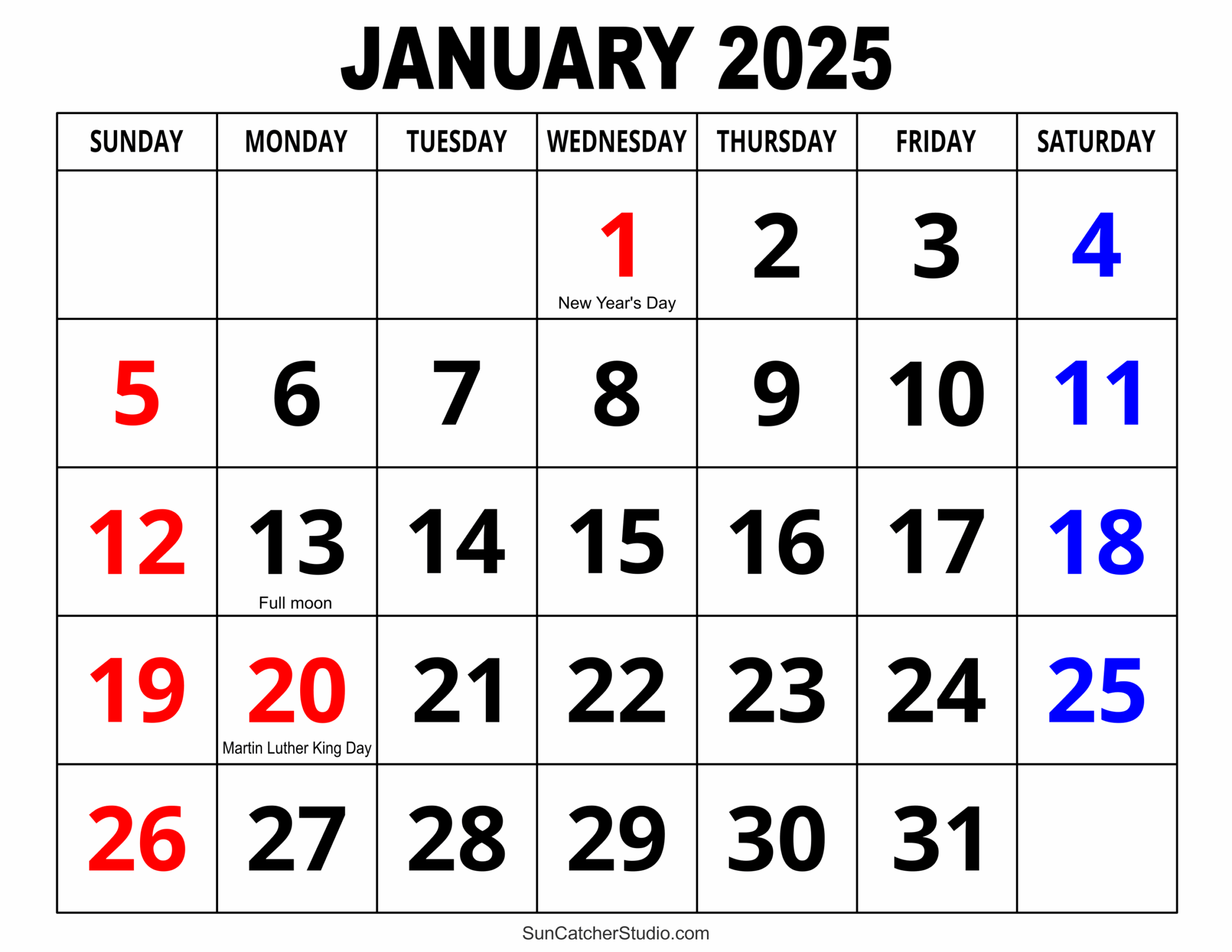 December 2025 January 2025 Calendar Printable