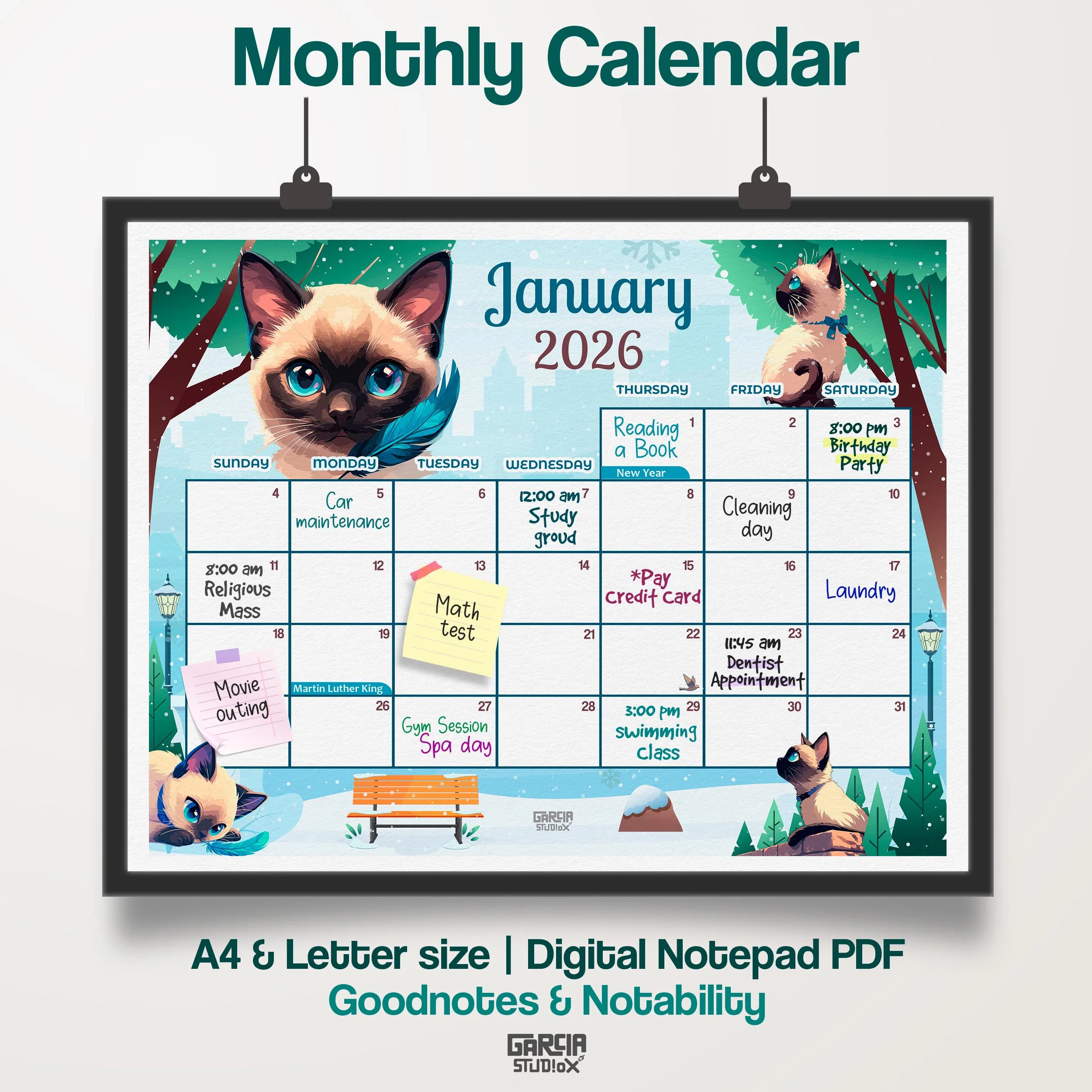 Cat Calendar 2026 Printable