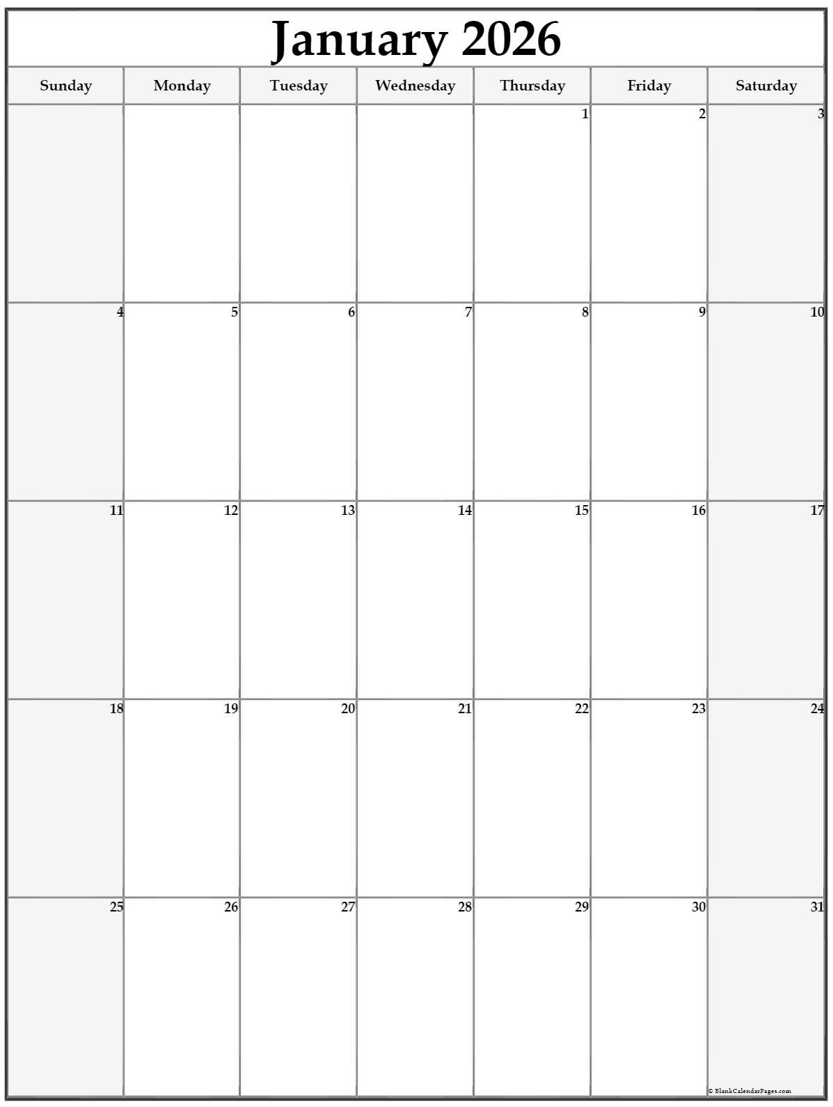 Free Printable Portrait Monthly Calendar 2026