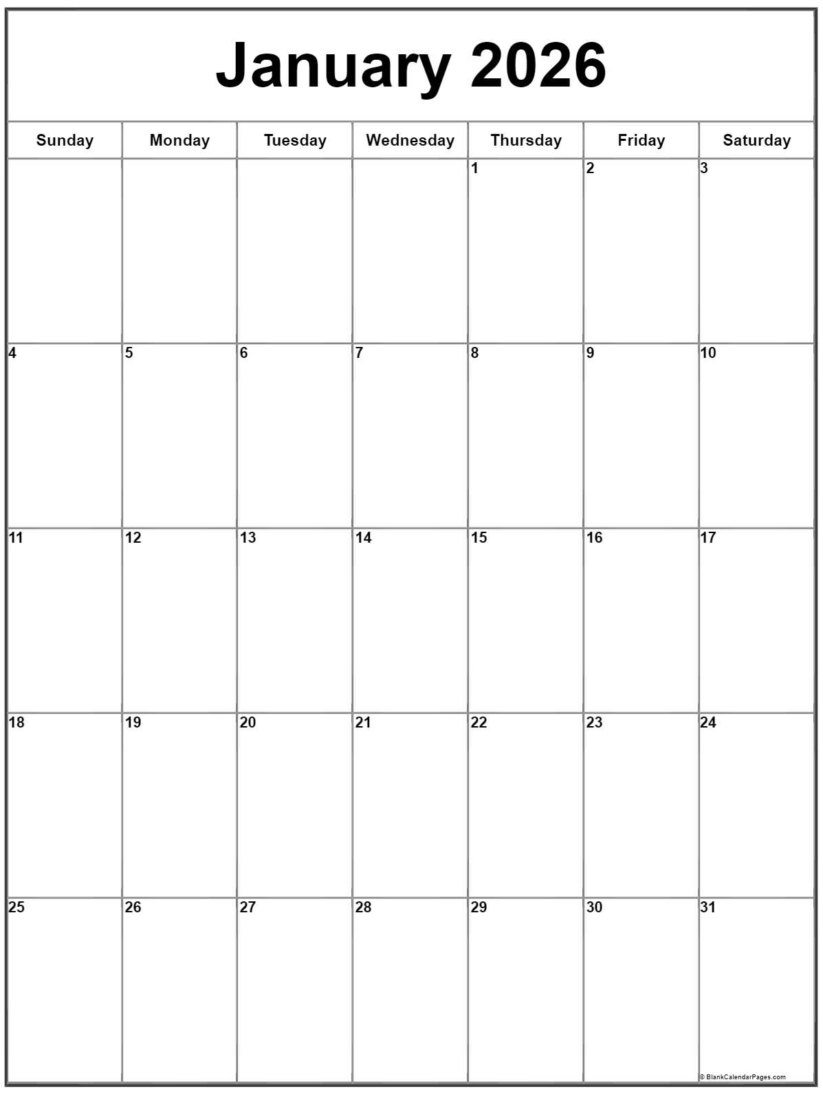 Vertical Printable Calendar 2026