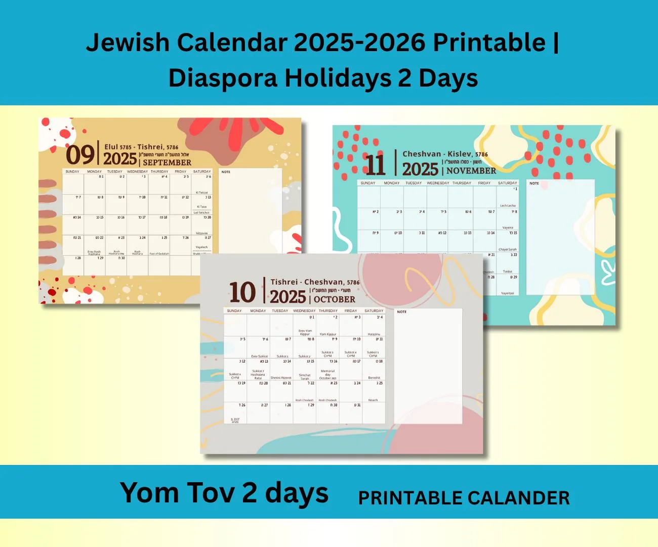 Free Printable Jewish Calendar 2026