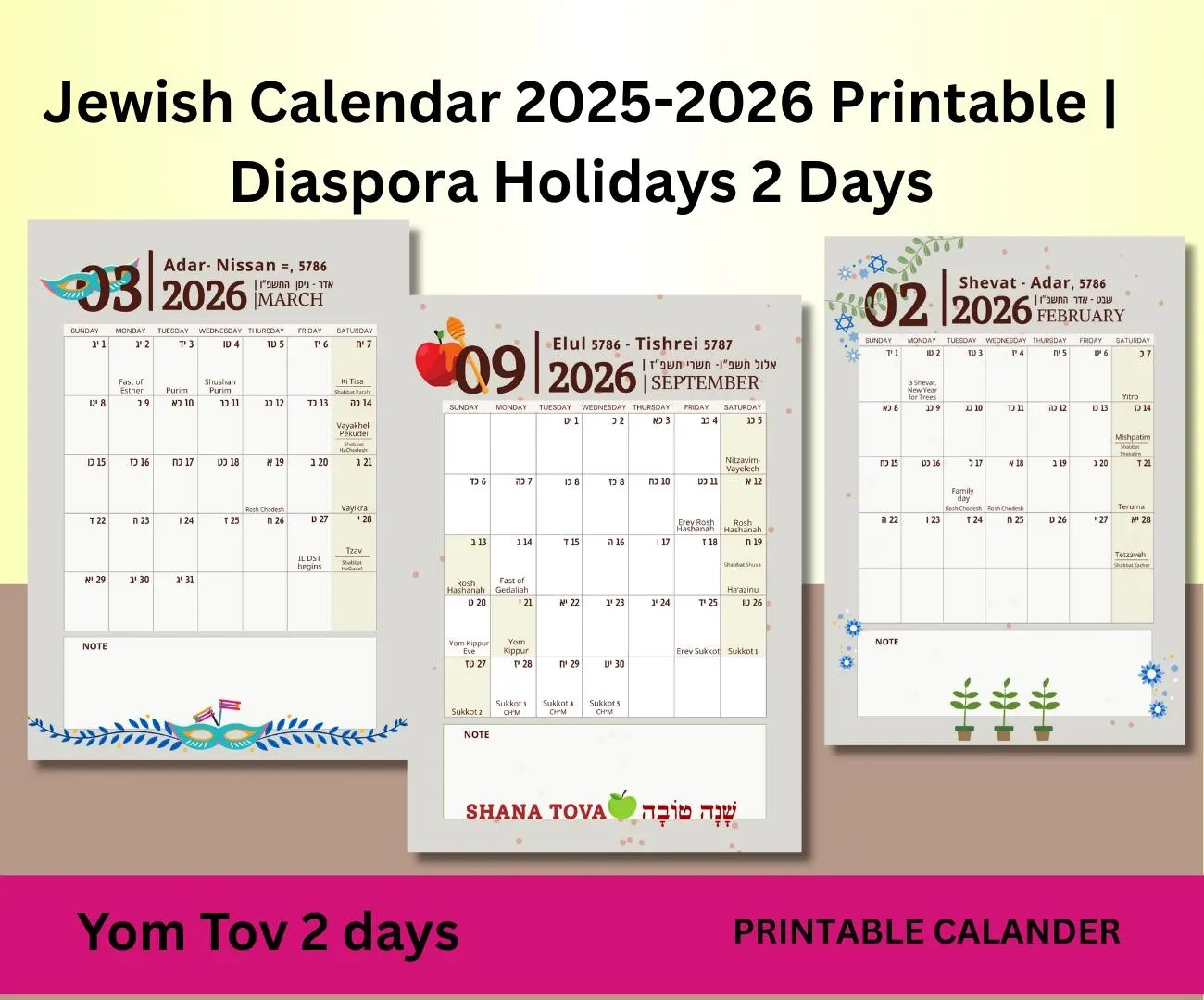 2026 Jewish Calendar Printable