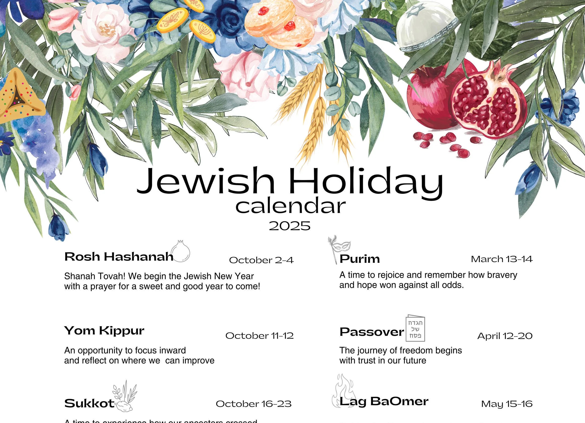 Jewish Holiday Calendar 2025 Hebrew Calendar Rosh Hashanah Gifts Jewish Prints Gift Judaica Prints Printable Jewish Calendar 5785 Etsy