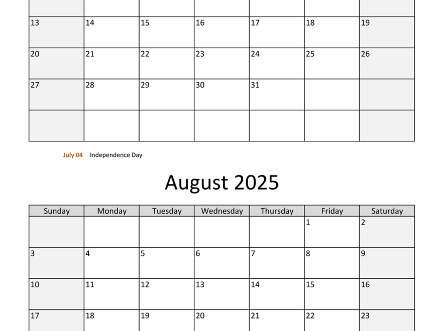 July And August 2025 Calendar WikiDates