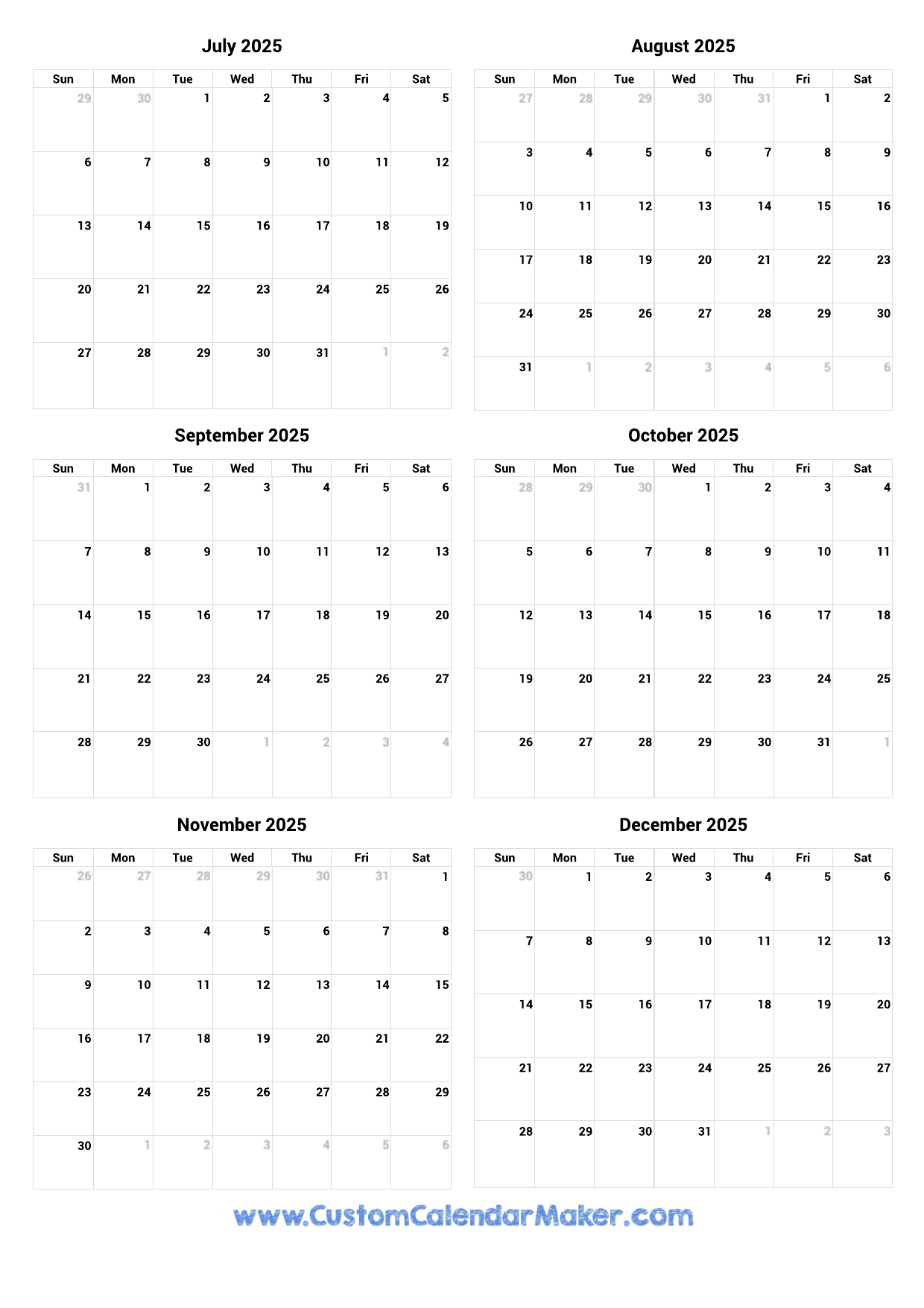 December Calendar 2025 Printable
