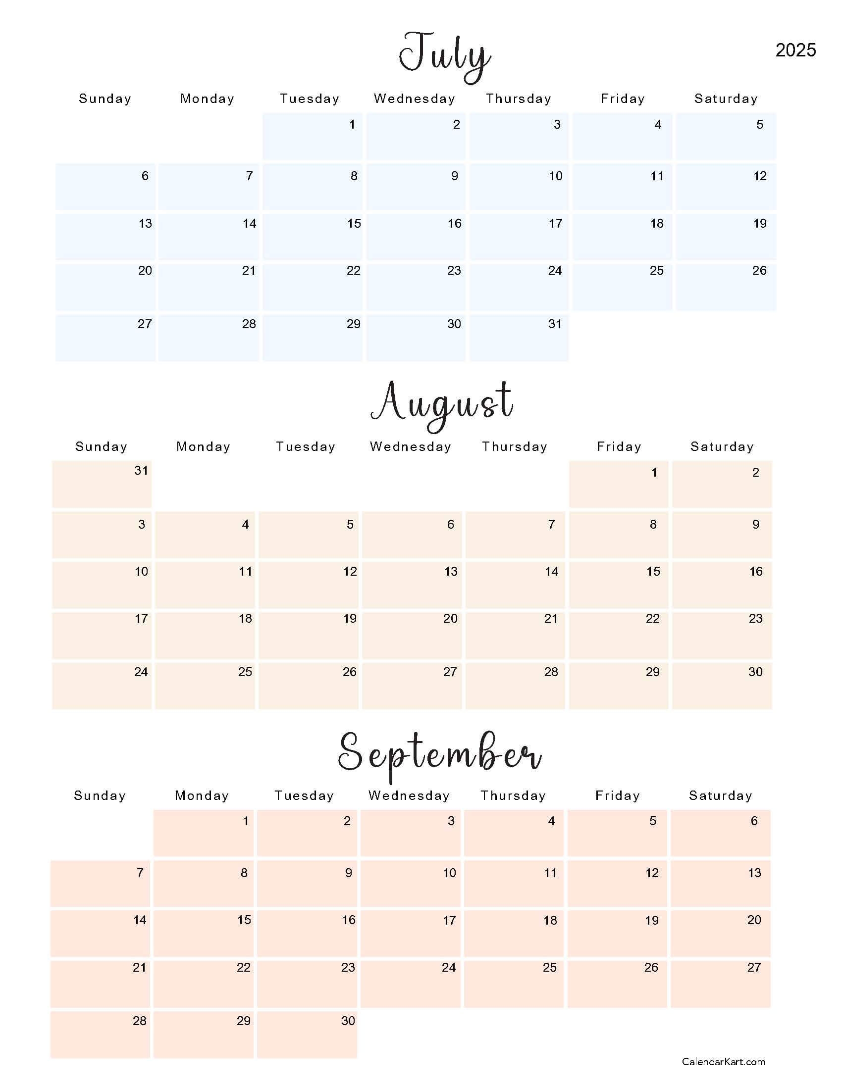 Calendar August September 2025