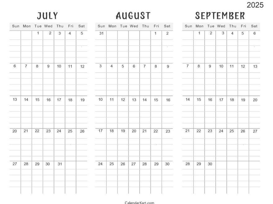 July To September 2025 Calendar Q3 CalendarKart