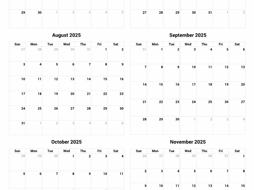 June To November 2025 Printable Calendar Custom Calendar Maker