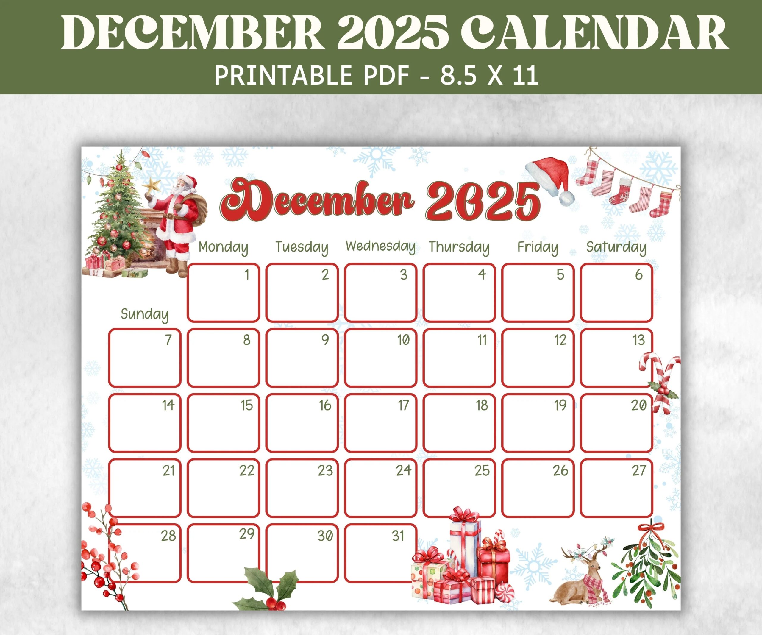 Kids Christmas Advent Calendar 2025 Colorable Monthly Printable PDF Etsy