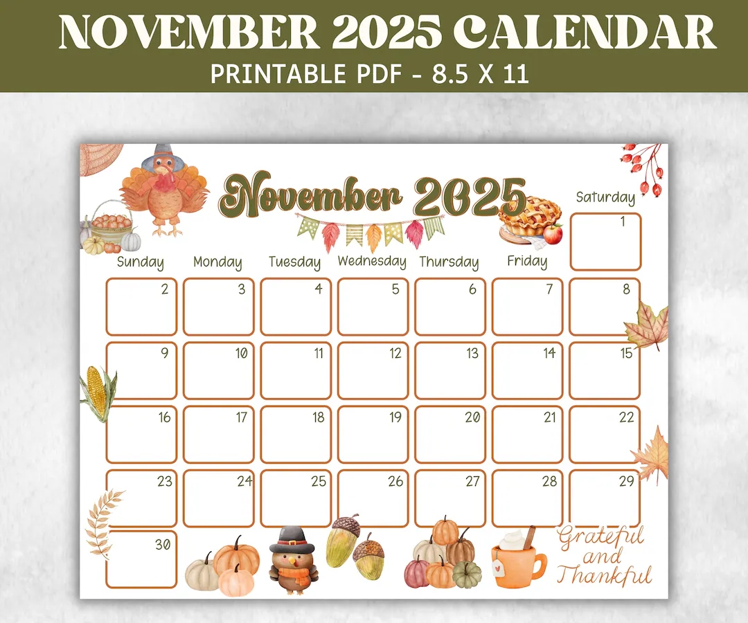 Kids November 2025 Calendar Printable 2025 Calendar Homeschool Preschool Calendar Board Children s Monthly Planner Thanksgiving Calendar Etsy