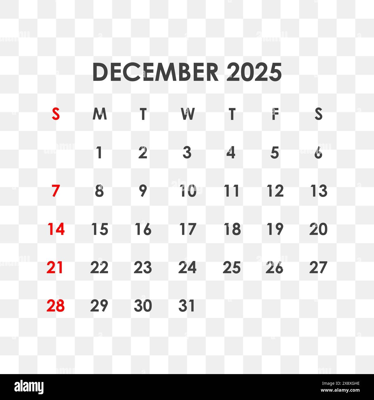 Letter Calendar For December 2025 The Week Begins On Sunday Time Planning And Schedule Concept Flat Design Removable Calendar For The Month Vect Stock Vector Image Art Alamy