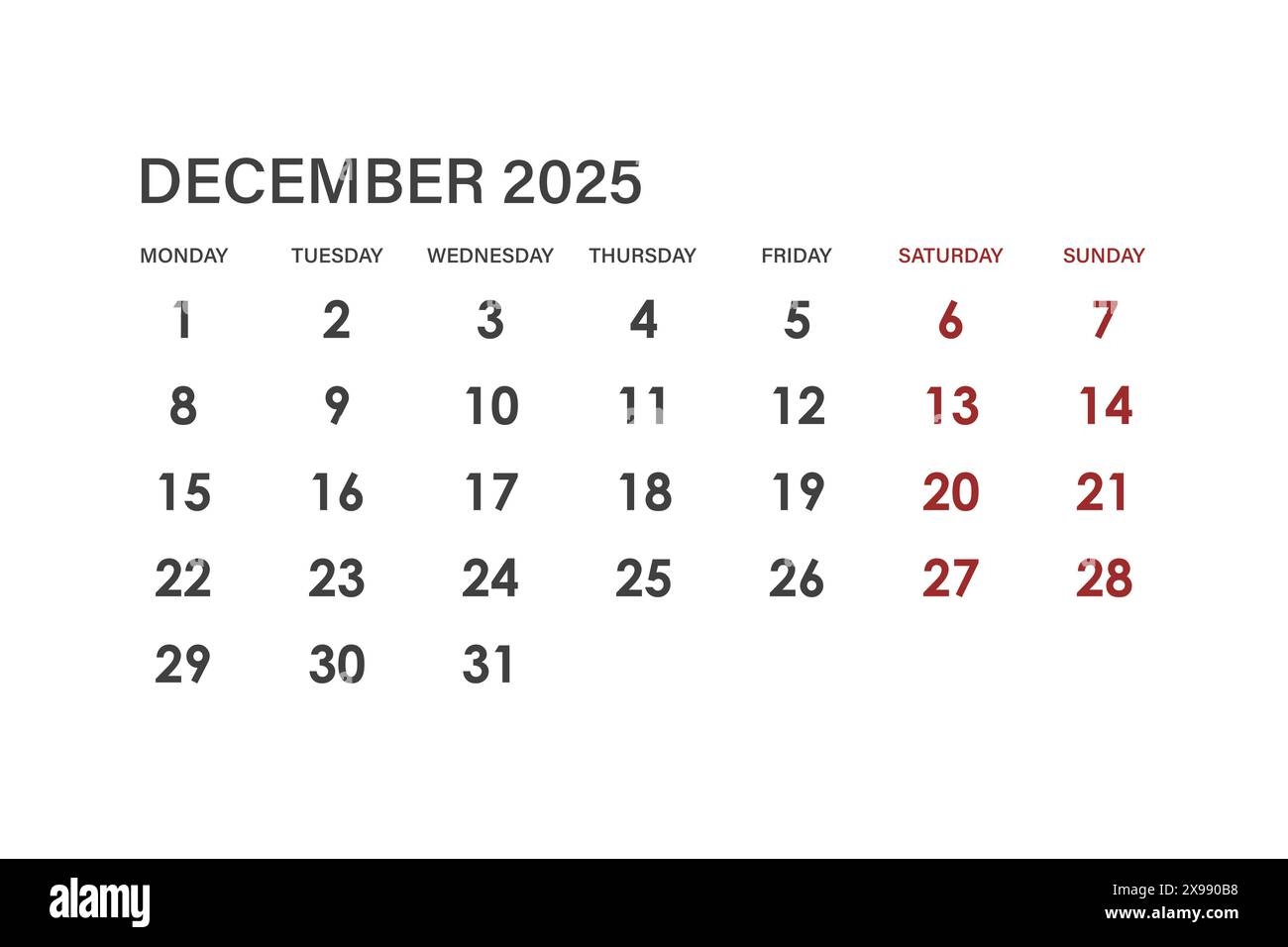 Letter Calendar For December 2025 The Week Begins On Sunday Time Planning And Schedule Concept Flat Design Removable Calendar For The Month Vect Stock Vector Image Art Alamy