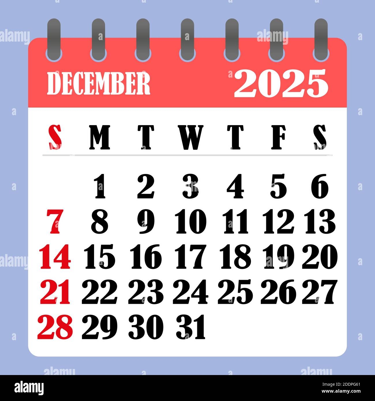 Letter Calendar For December 2025 The Week Begins On Sunday Time Planning And Schedule Concept Flat Design Removable Calendar For The Month Vect Stock Vector Image Art Alamy