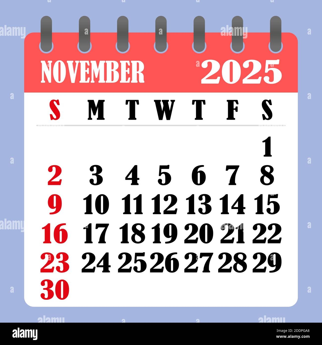 Letter Calendar For November 2025 The Week Begins On Sunday Time Planning And Schedule Concept Flat Design Removable Calendar For The Month Vect Stock Vector Image Art Alamy