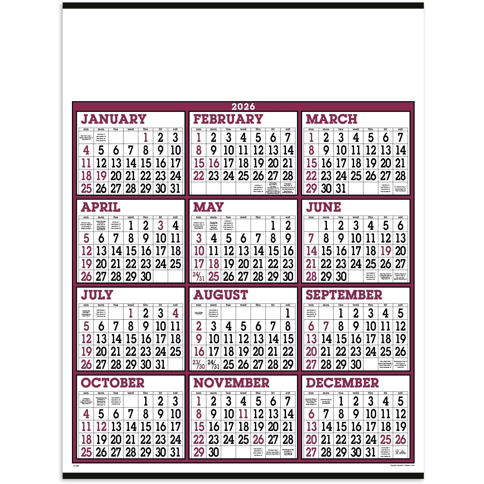 2026 3x4 Printable Calendar