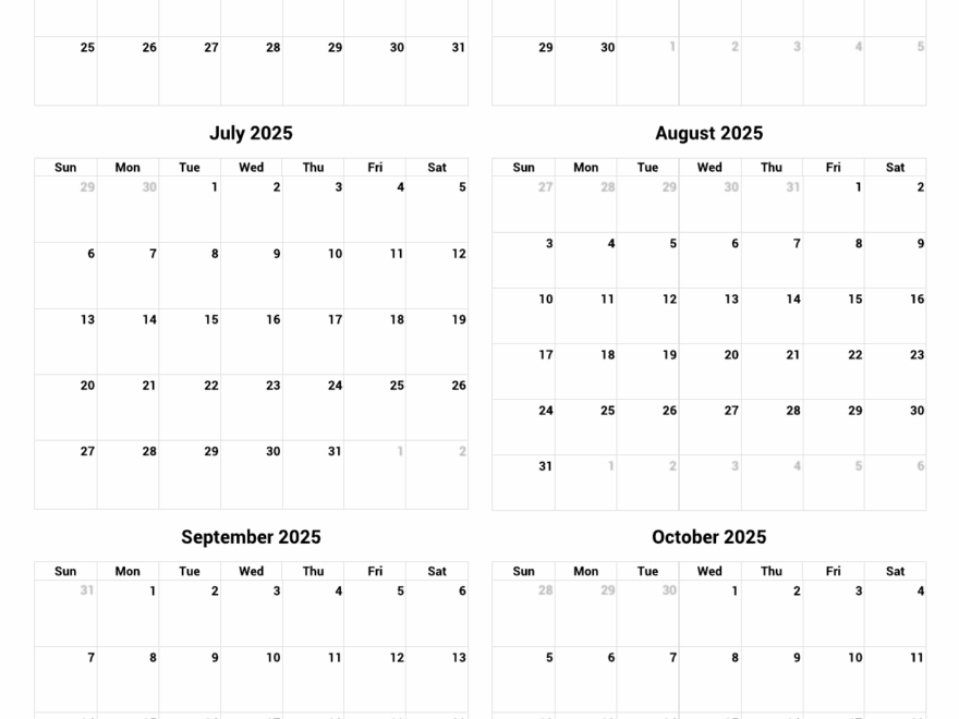 May To October 2025 Printable Calendar Custom Calendar Maker