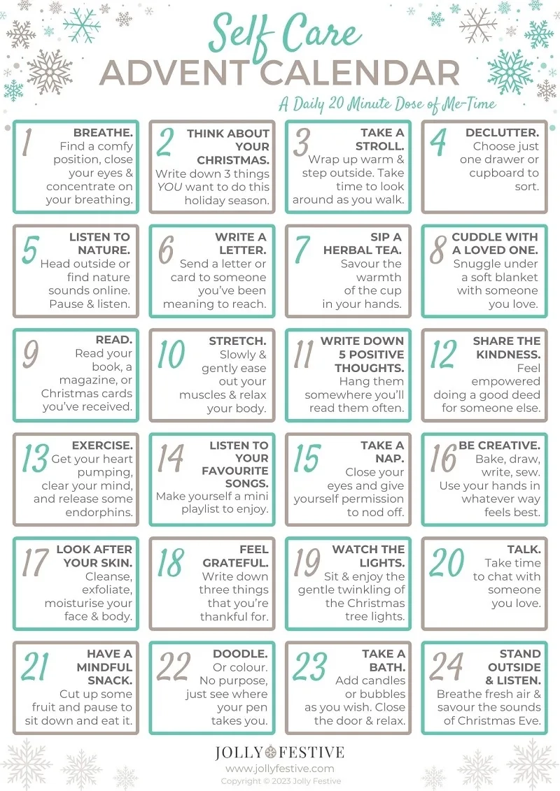 December Self Care Calendar