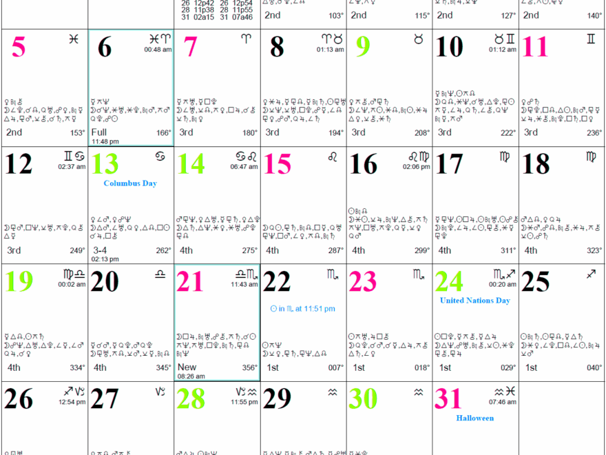 Monthly Astro Calendars Cafe Astrology
