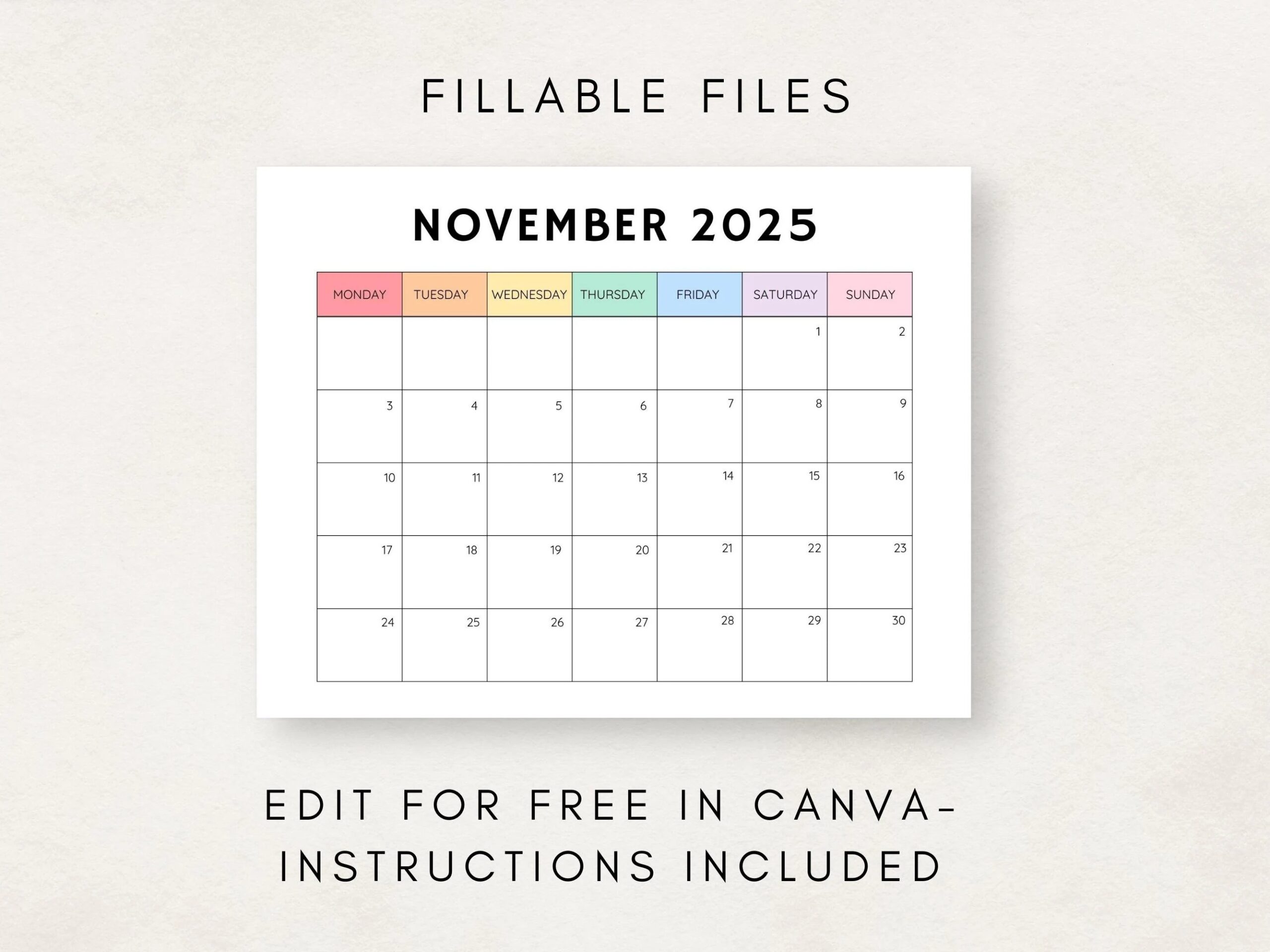 Monthly Calendar 2025 2025 Calendar Printable Blank Calendar 2025 Calendar Template 12 Month Calendar Month At A Glance 2024 Planner Etsy
