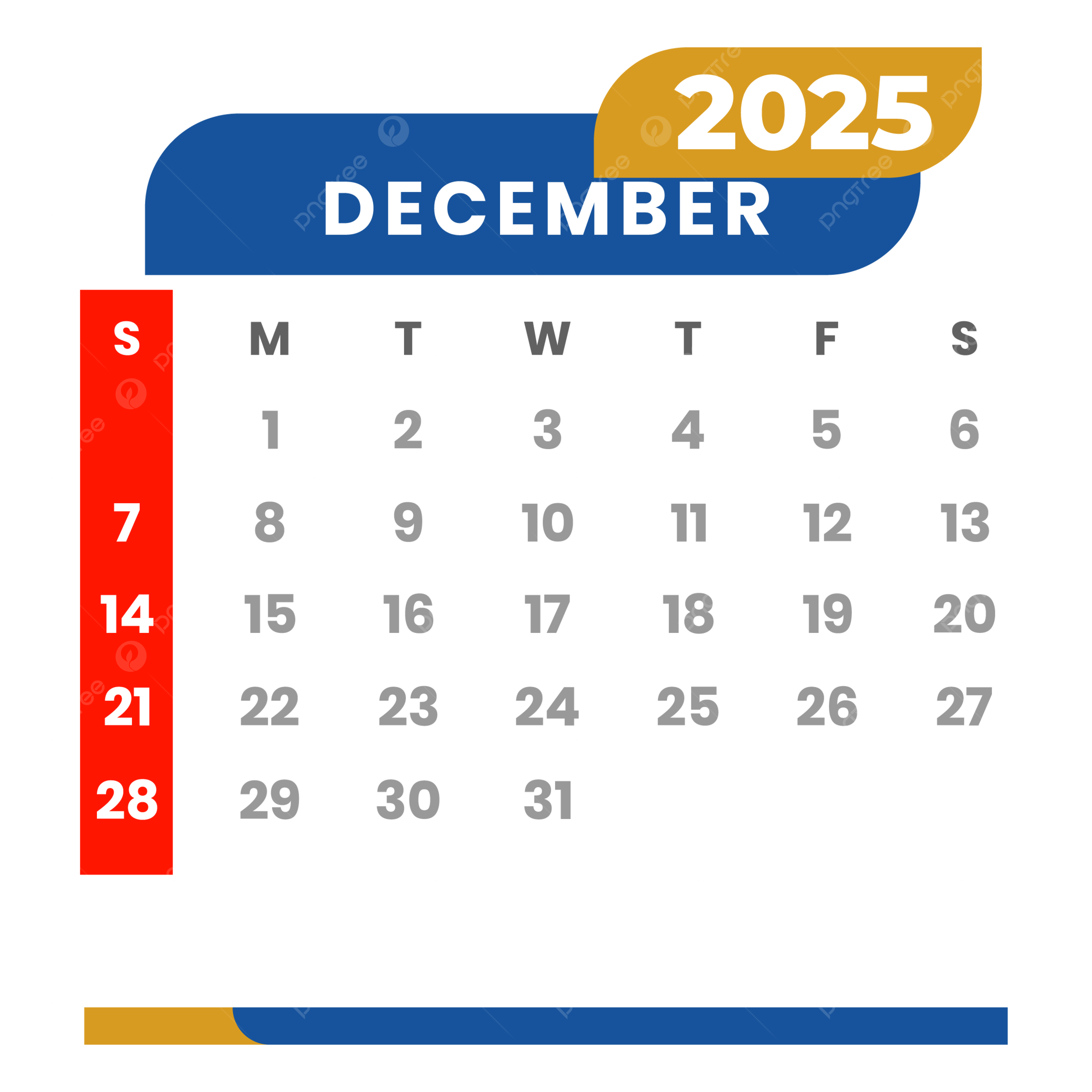 Monthly Calendar December 2025 Clipart Vector Monthly Calendar December 2025 Calendar 2025 PNG And Vector With Transparent Background For Free Download