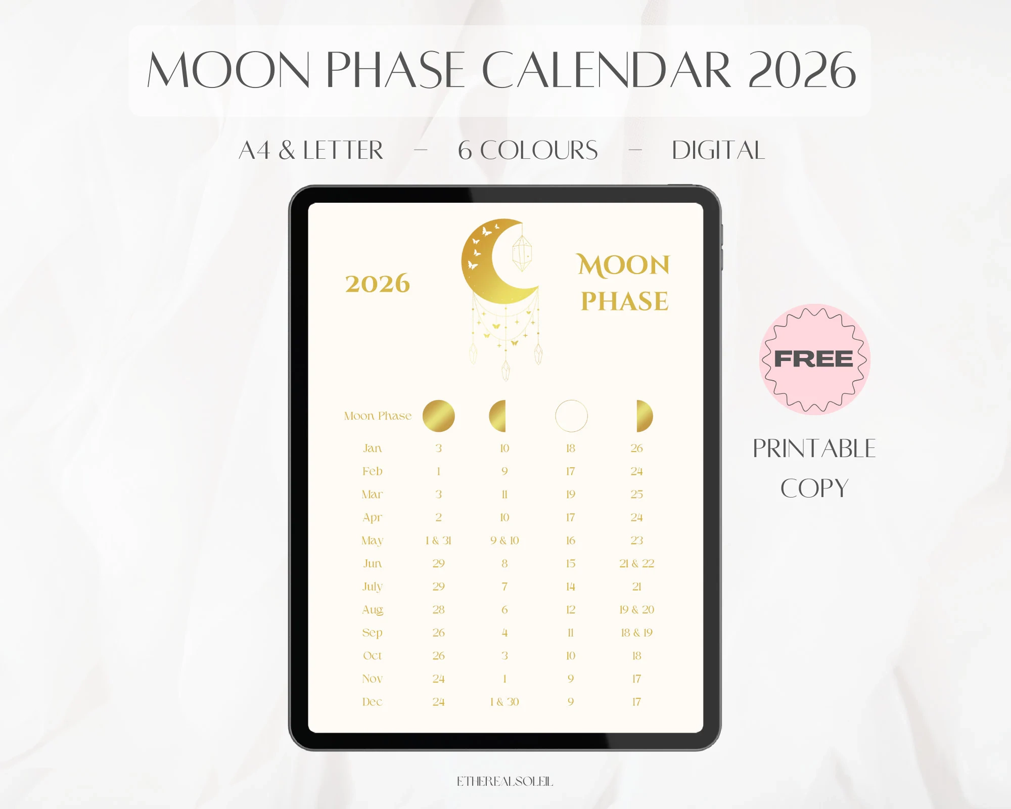 Printable Moon Phase Calendar 2026