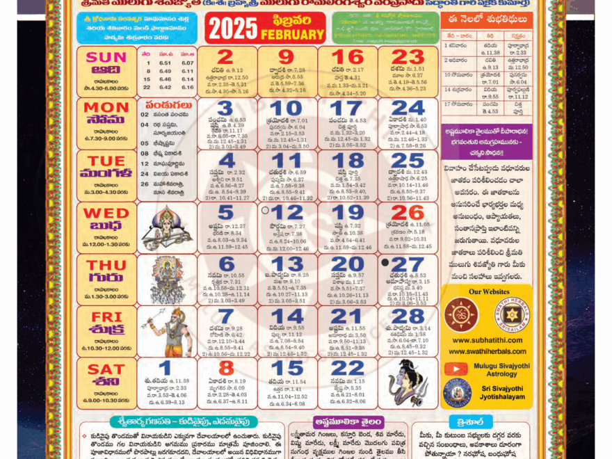 Mulugu Calendar 2025 Subhatithi Official