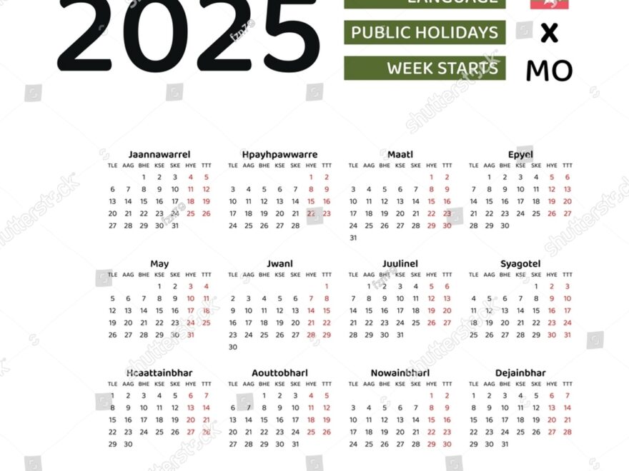 Myanmar Calendar 2025 Week Starts Monday Stock Vector Royalty Free 2222163287 Shutterstock
