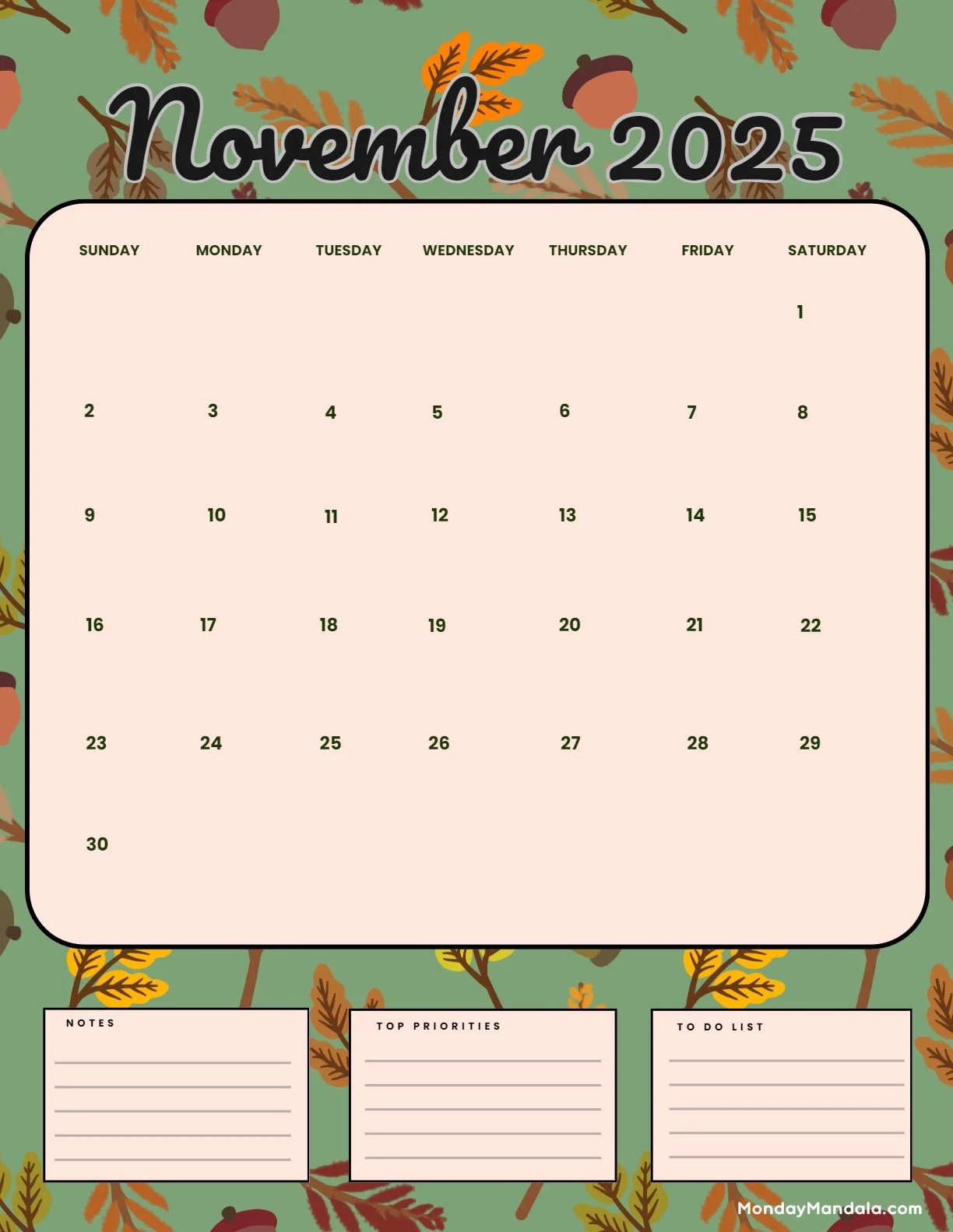 November 2025 Calendar 52 Free PDF Printables 