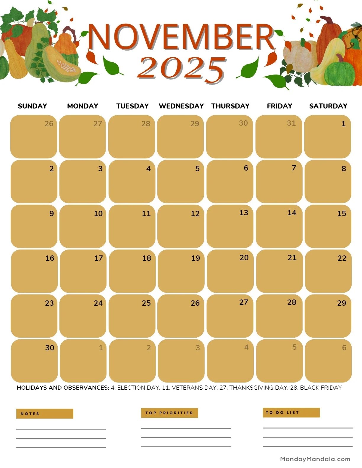 November 2025 Calendar 52 Free PDF Printables 