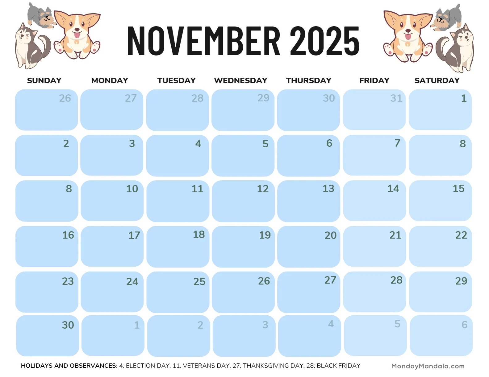 November 2025 Calendar 52 Free PDF Printables 