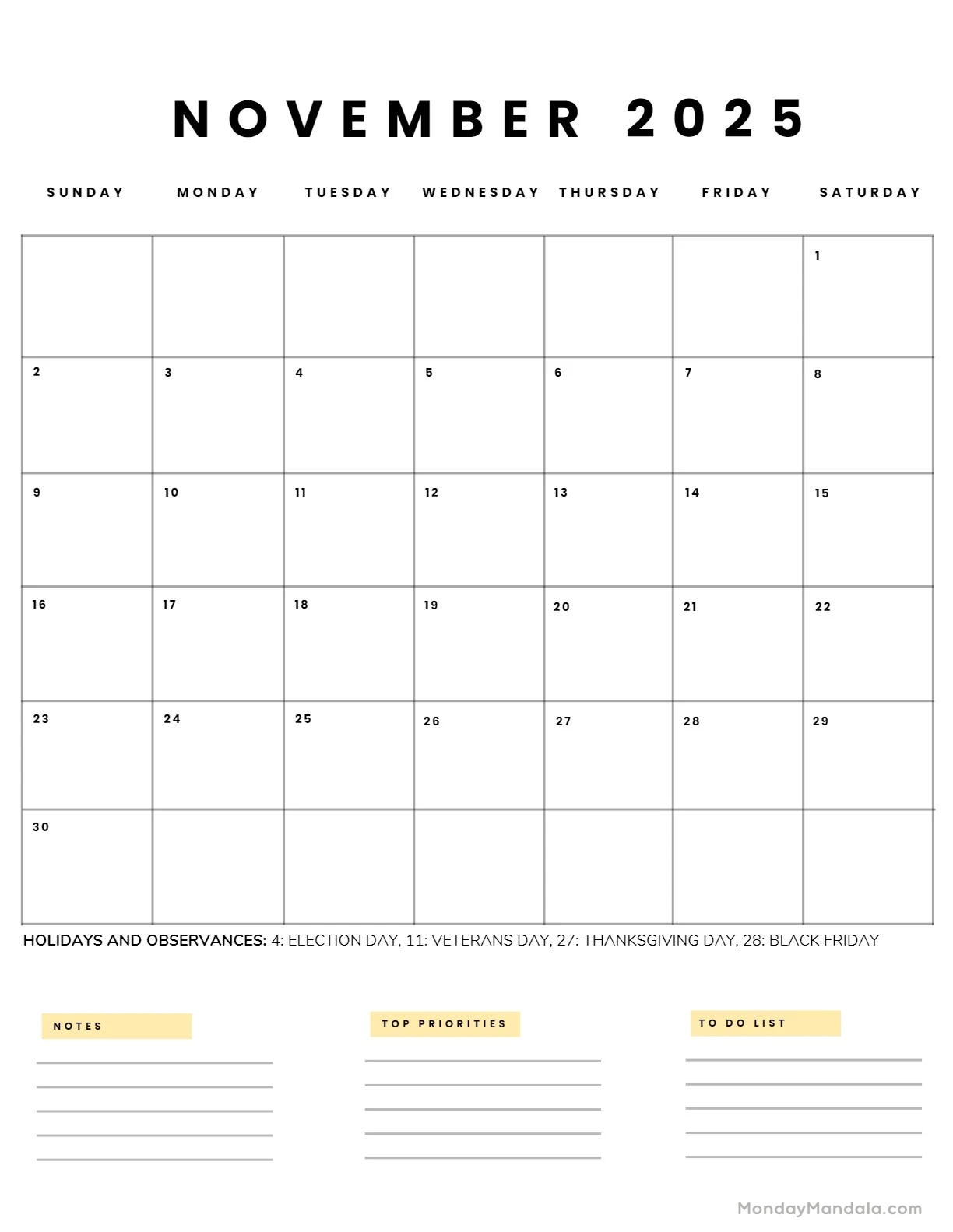 November 2025 Calendar 52 Free PDF Printables 