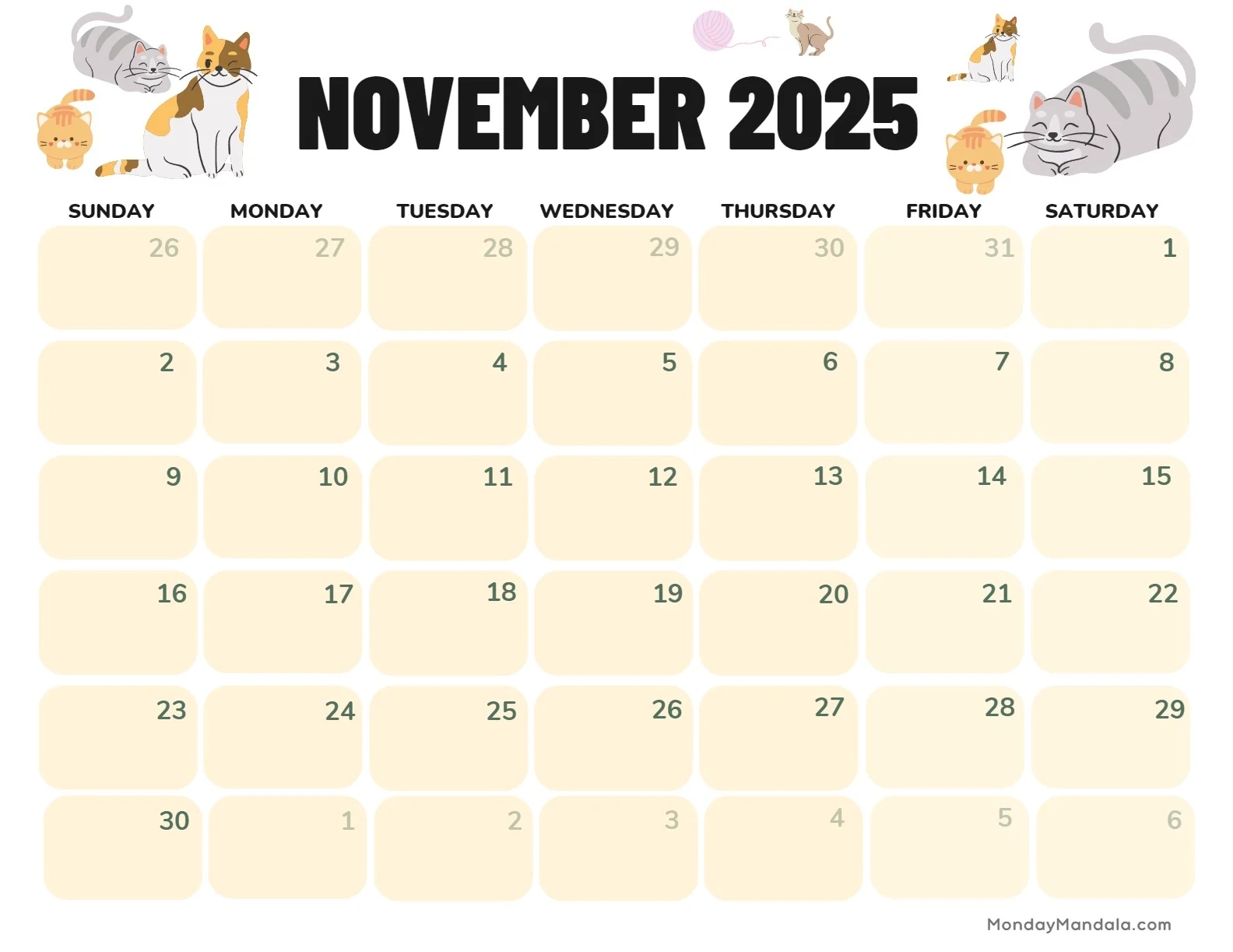 Printable Calendar November 2025