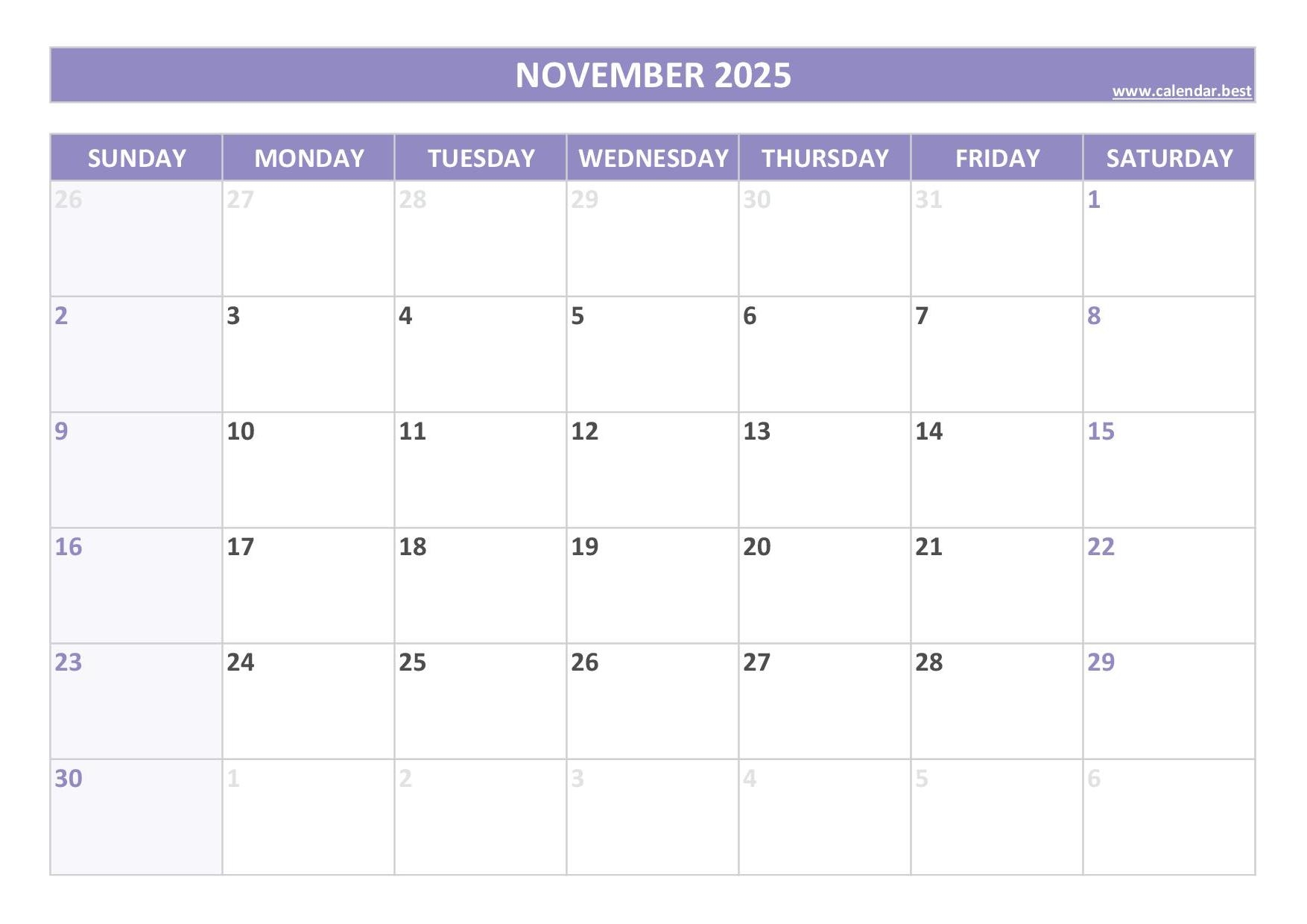 November 2025 Calendar Calendar best