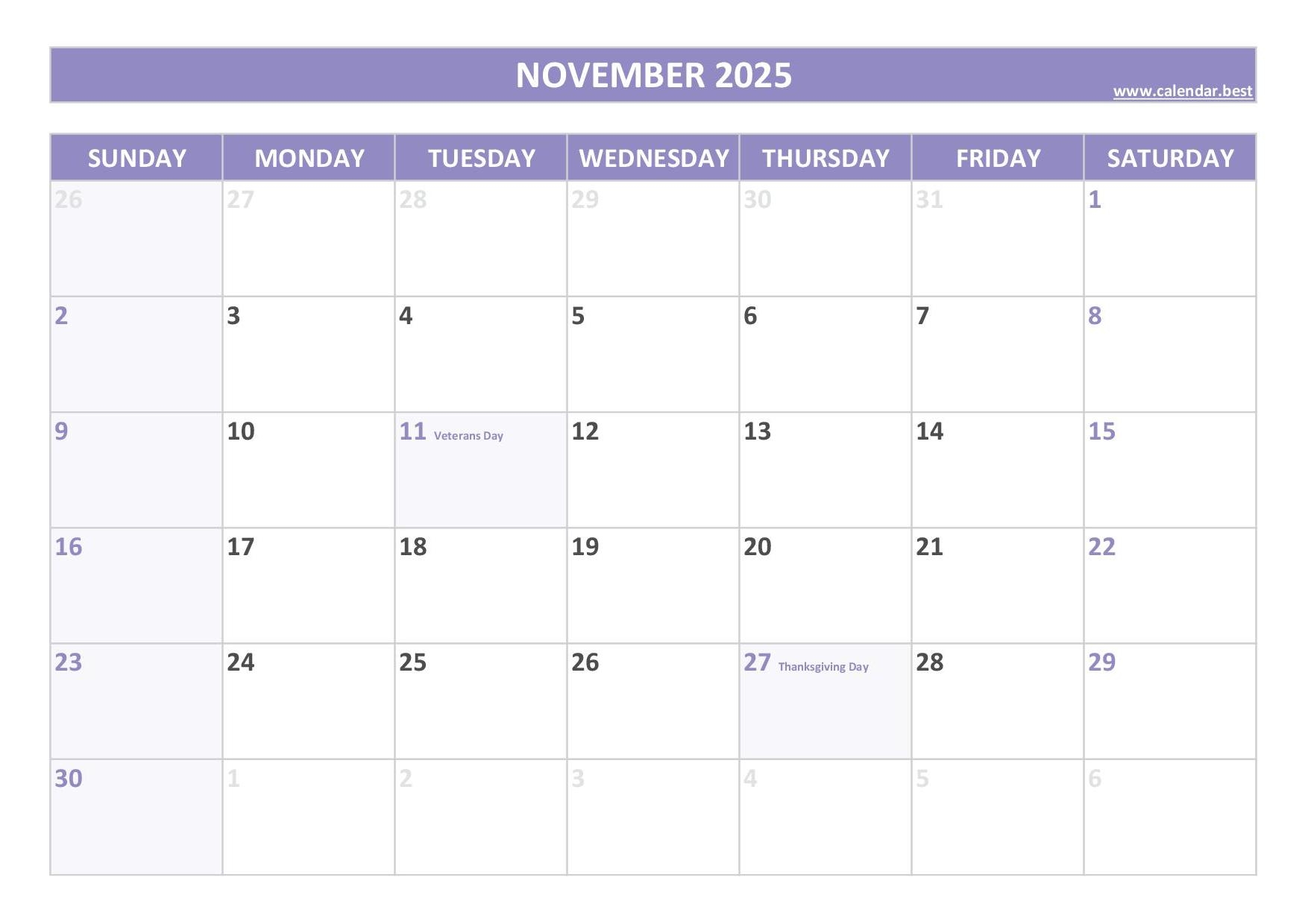 November 2025 Calendar Calendar best