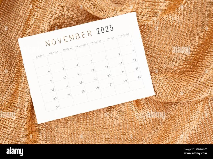 November 2025 Calendar Card For The Organizer To Plan And Reminder And Butterfly Paper On Yellow Background Stock Photo Alamy