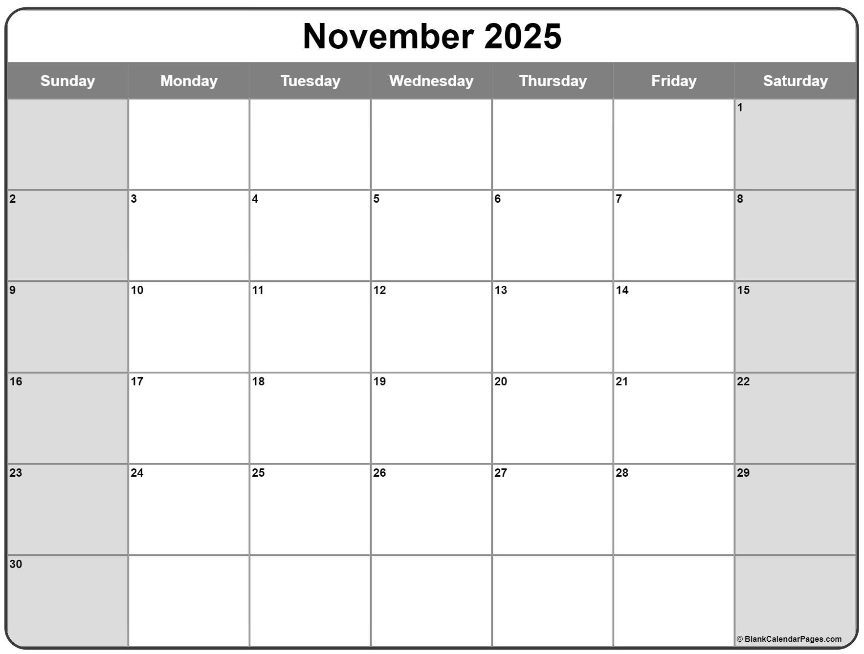 November 2025 Calendar Free Printable Calendars