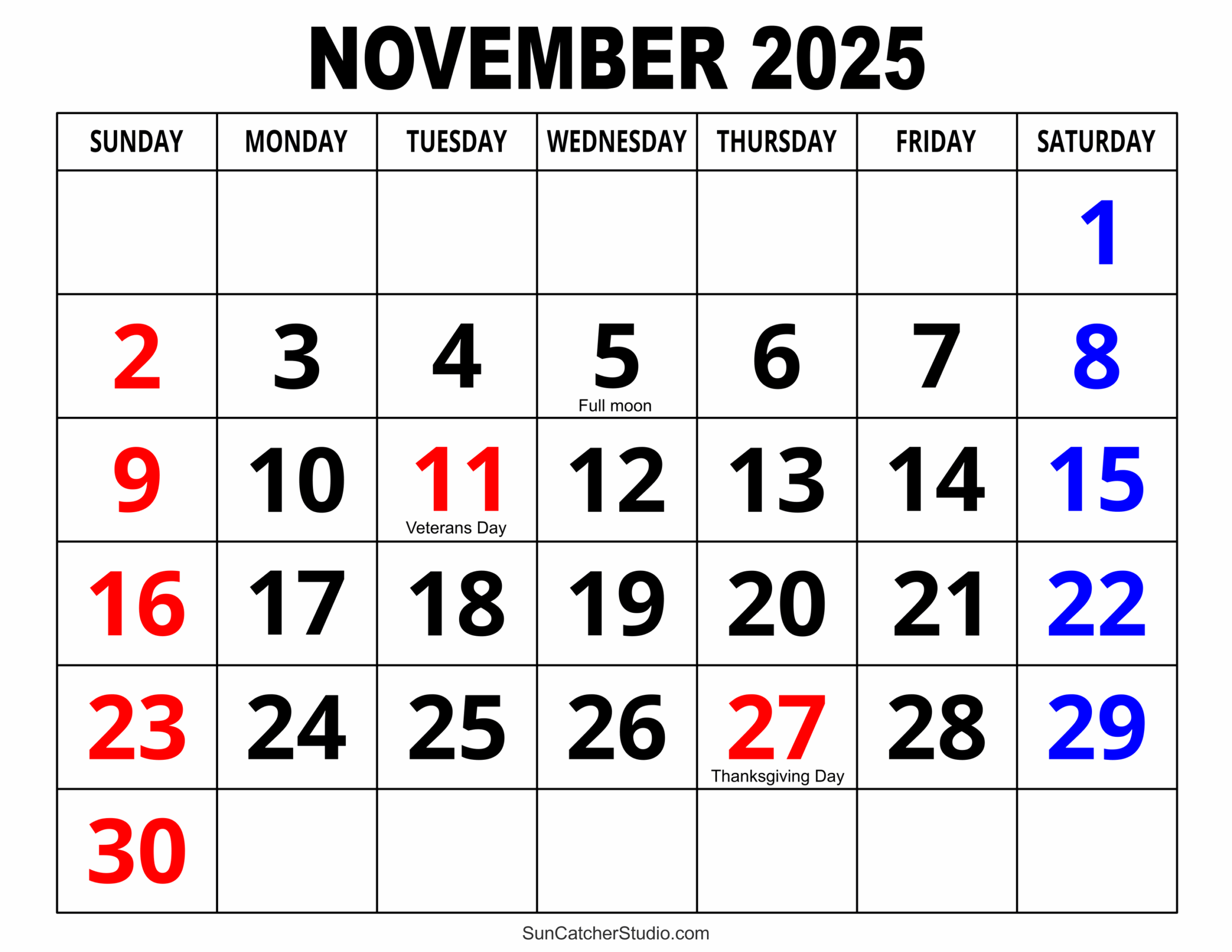 November 2025 Calendar Free Printable Free Printables Monograms Design Tools Patterns DIY Projects