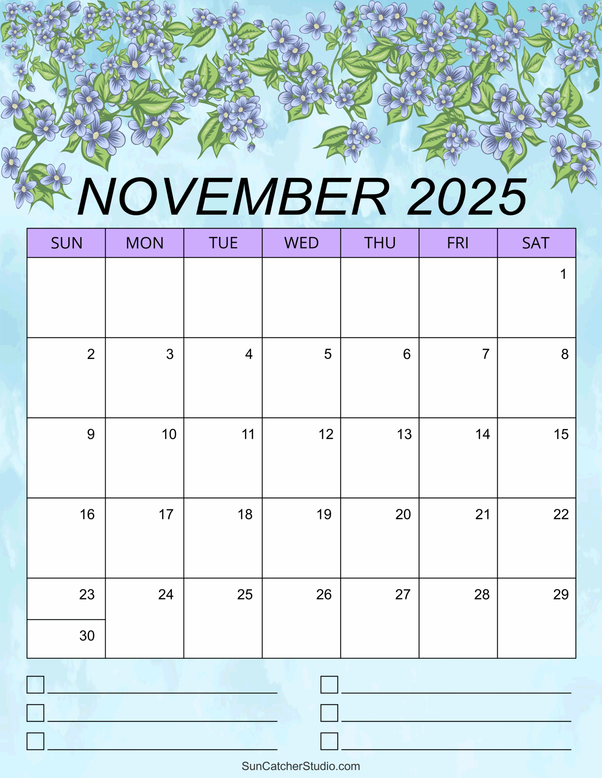 Blank Calendar November 2025 Printable