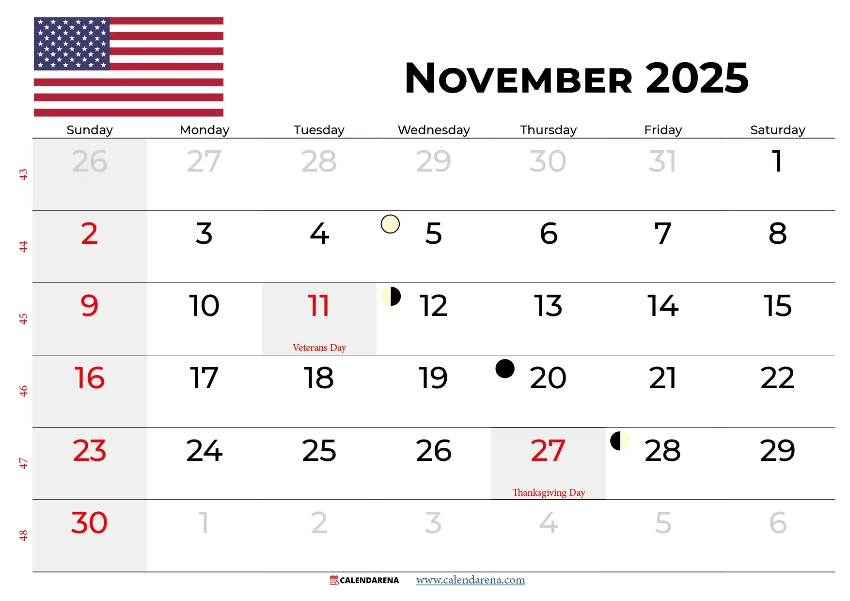 November 2025 Calendar Free Printable Online