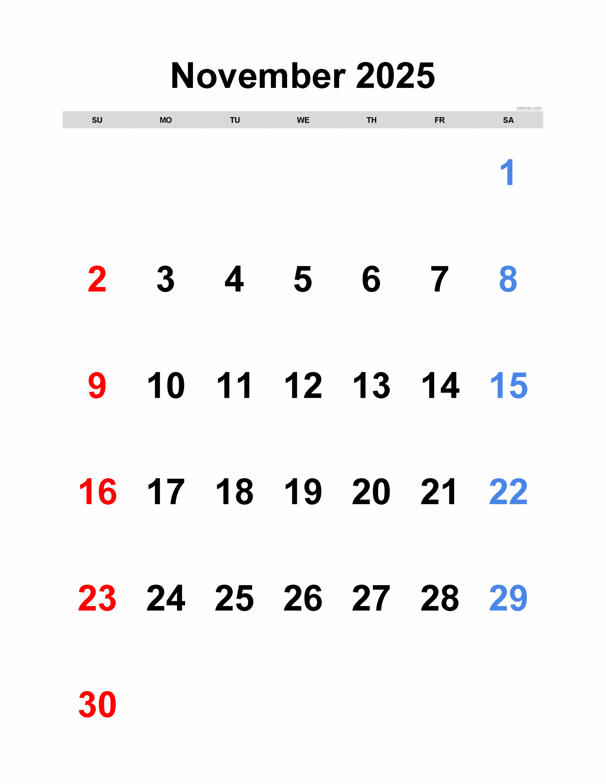 Print November 2025 Calendar