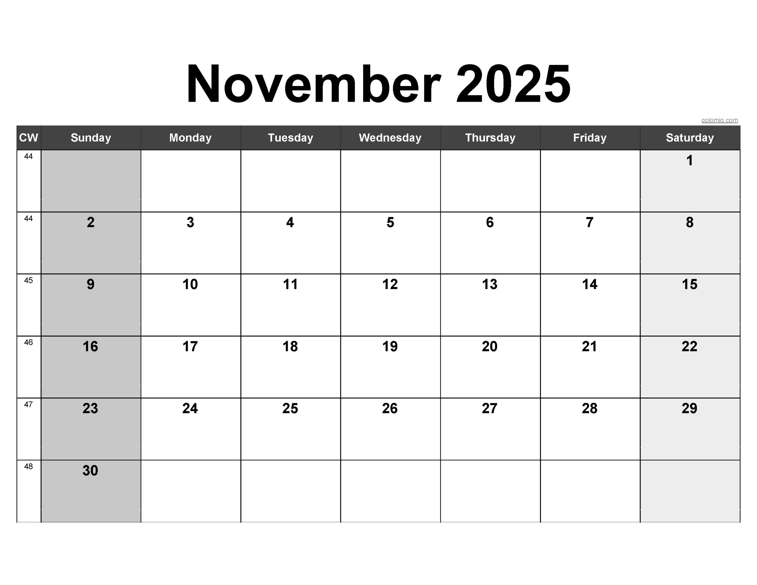 November 2025 Calendar Free Printable PDF XLS And PNG