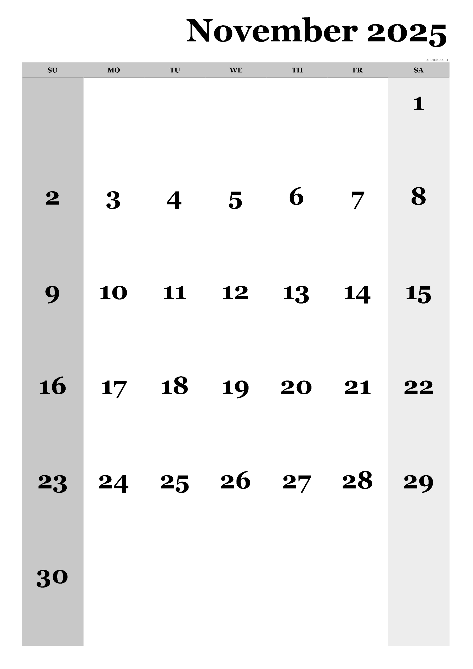 November 2025 Calendar Free Printable PDF XLS And PNG