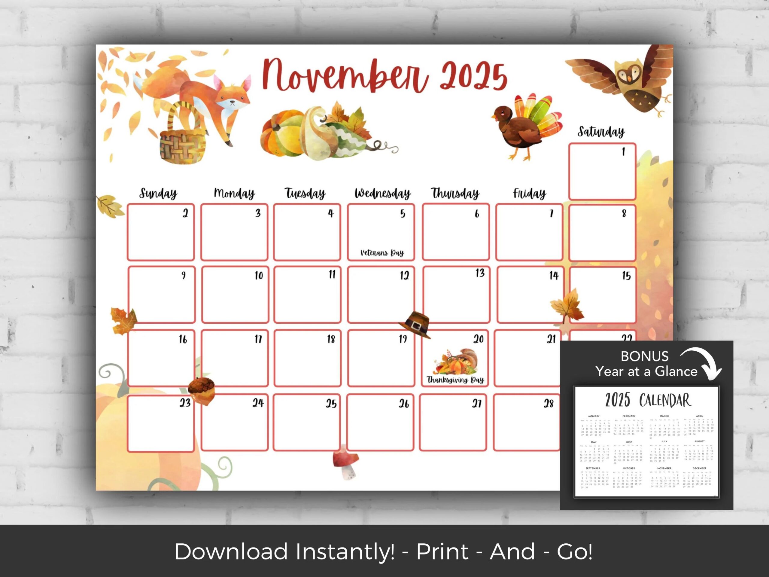 November 2025 Calendar Kids Calendar Printable Calendar 2025 Monthly Calendar Printable 2025 Wall Calendar 2025 Calendar Printable Etsy