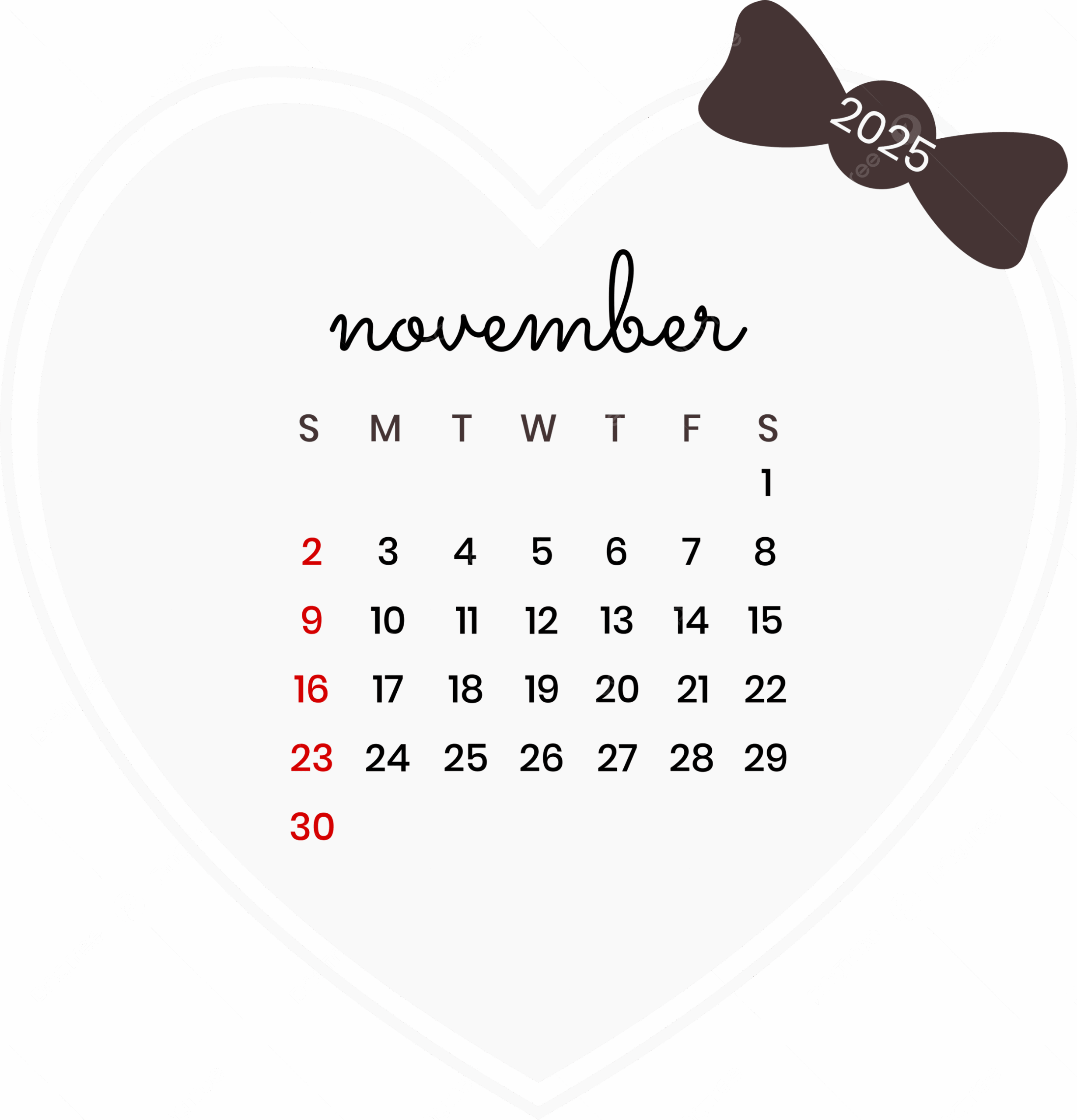 November 2025 Calendar Love Design Vector November 2025 Calendar 2025 Calendar November PNG And Vector With Transparent Background For Free Download