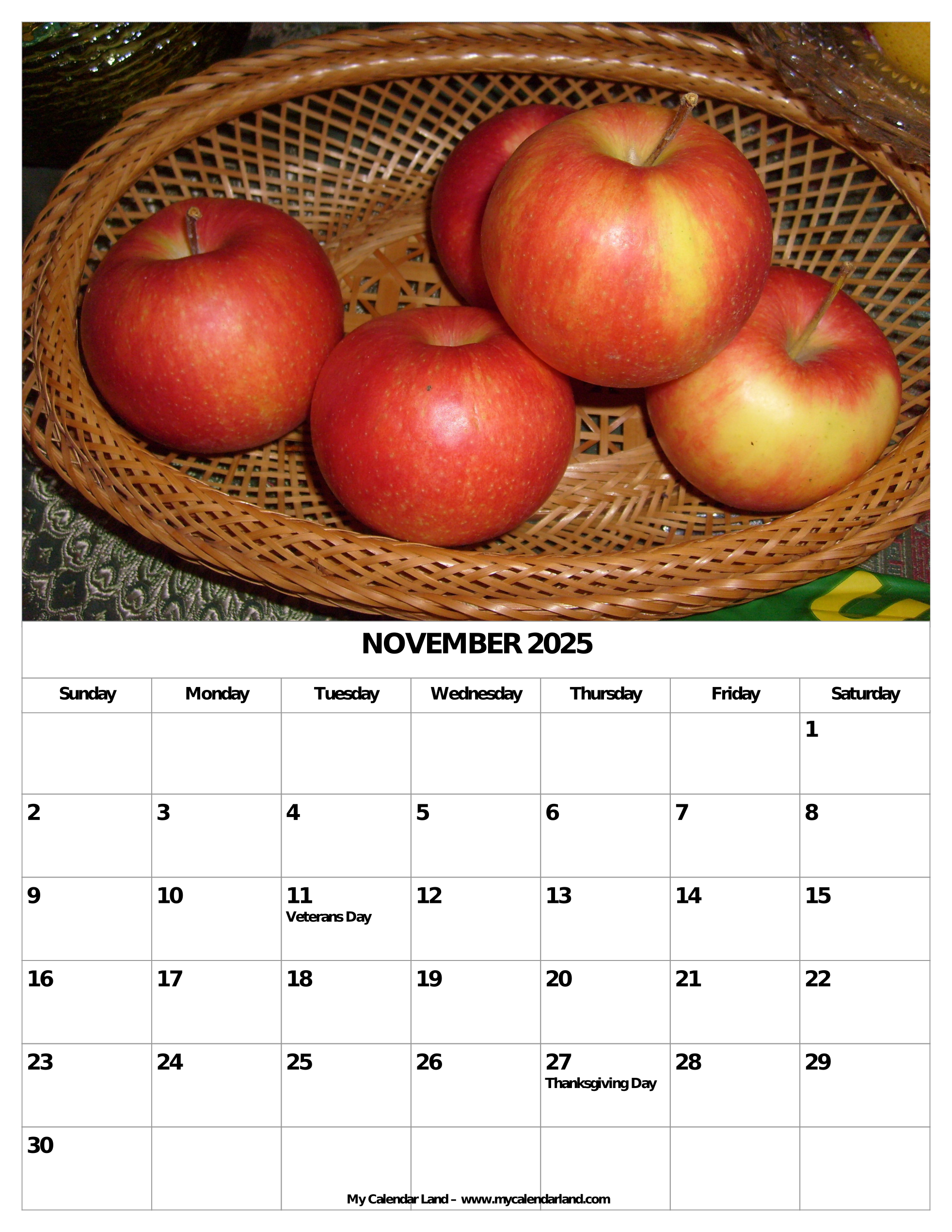 November 2025 Calendar My Calendar Land