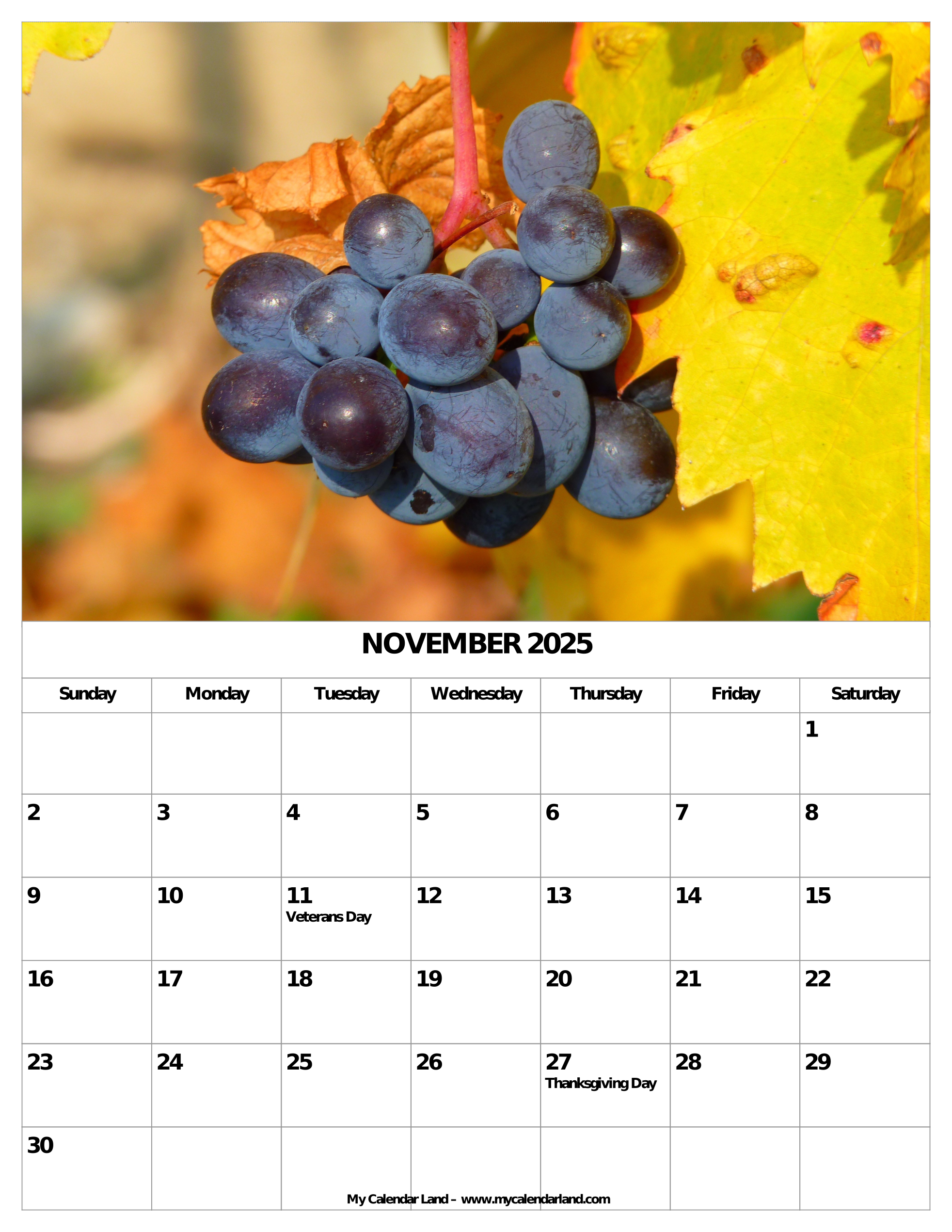 November 2025 Calendar My Calendar Land