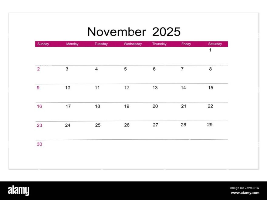 November 2025 Calendar Page For 2025 Year Isolated On White Background Saved Clipping Path Stock Photo Alamy