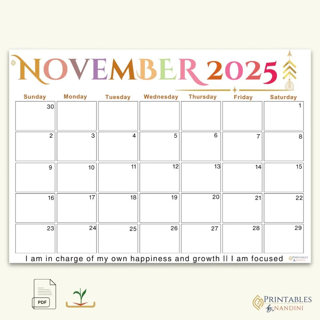 November 2025 Calendar Printable A4 PDF With Affirmation Quotes sunday Start Planner With Sigils Instant Download Etsy