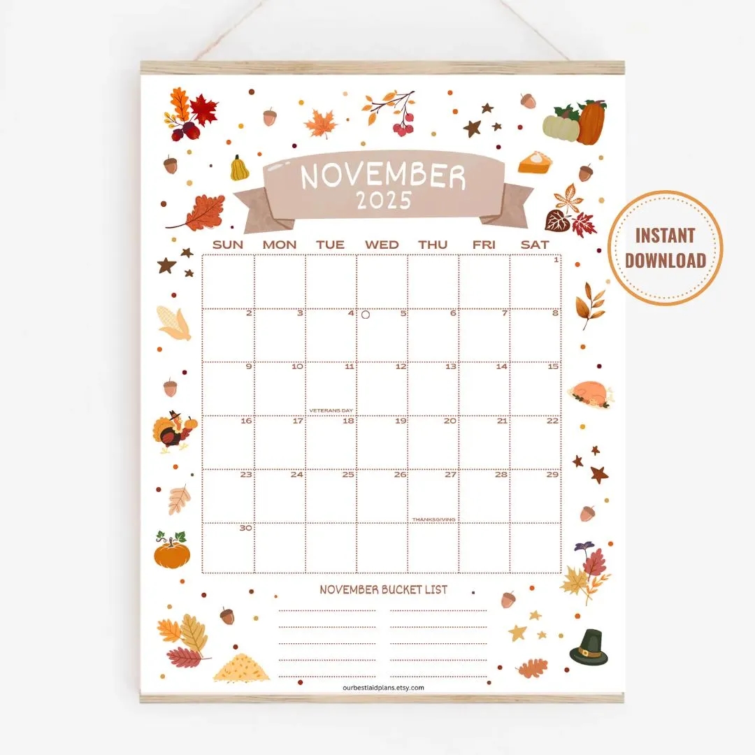 November 2025 Calendar Printable PDF November 2025 Page November 2025 Boho November Calendar 2025 Cute Calendar Nov Cal Digital Download Etsy